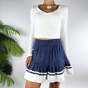 Pol Blue Preppy High Waisted Varsity Terry Cloth Mini Pleated Tennis Skirt / Sma